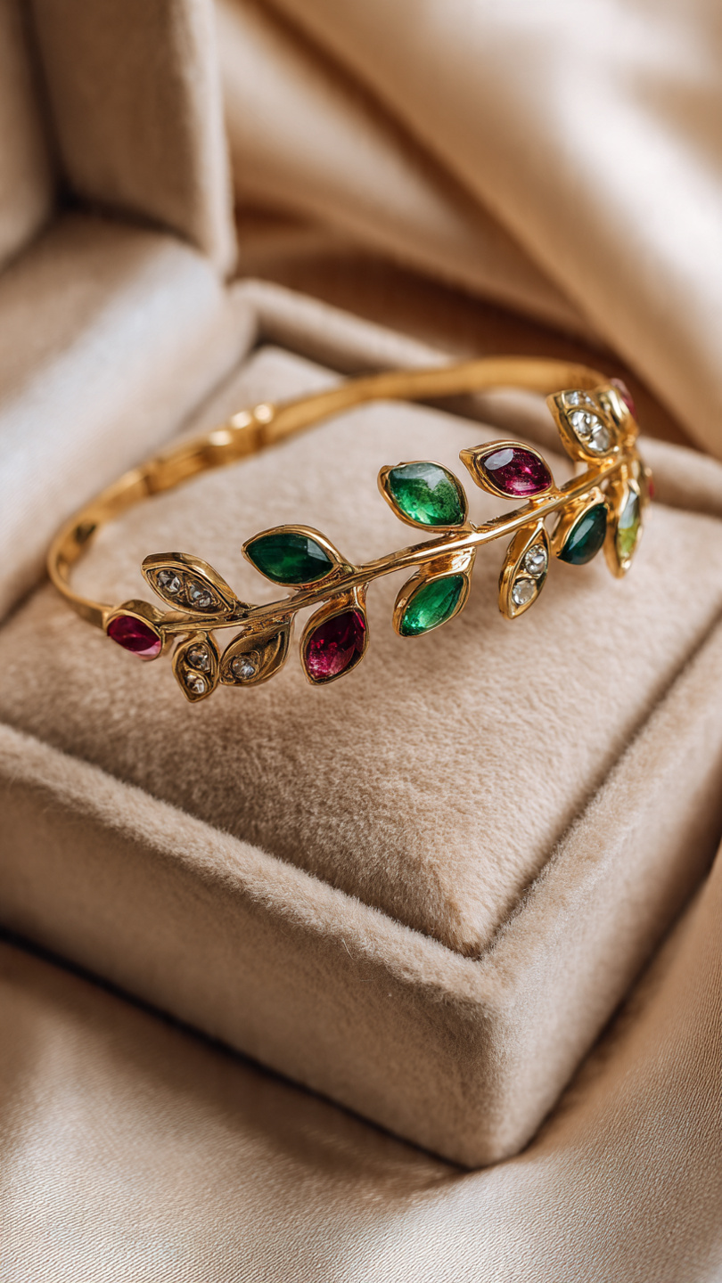 XAYAH Stainless Steel Emerald Ruby Gold Plated Bracelet