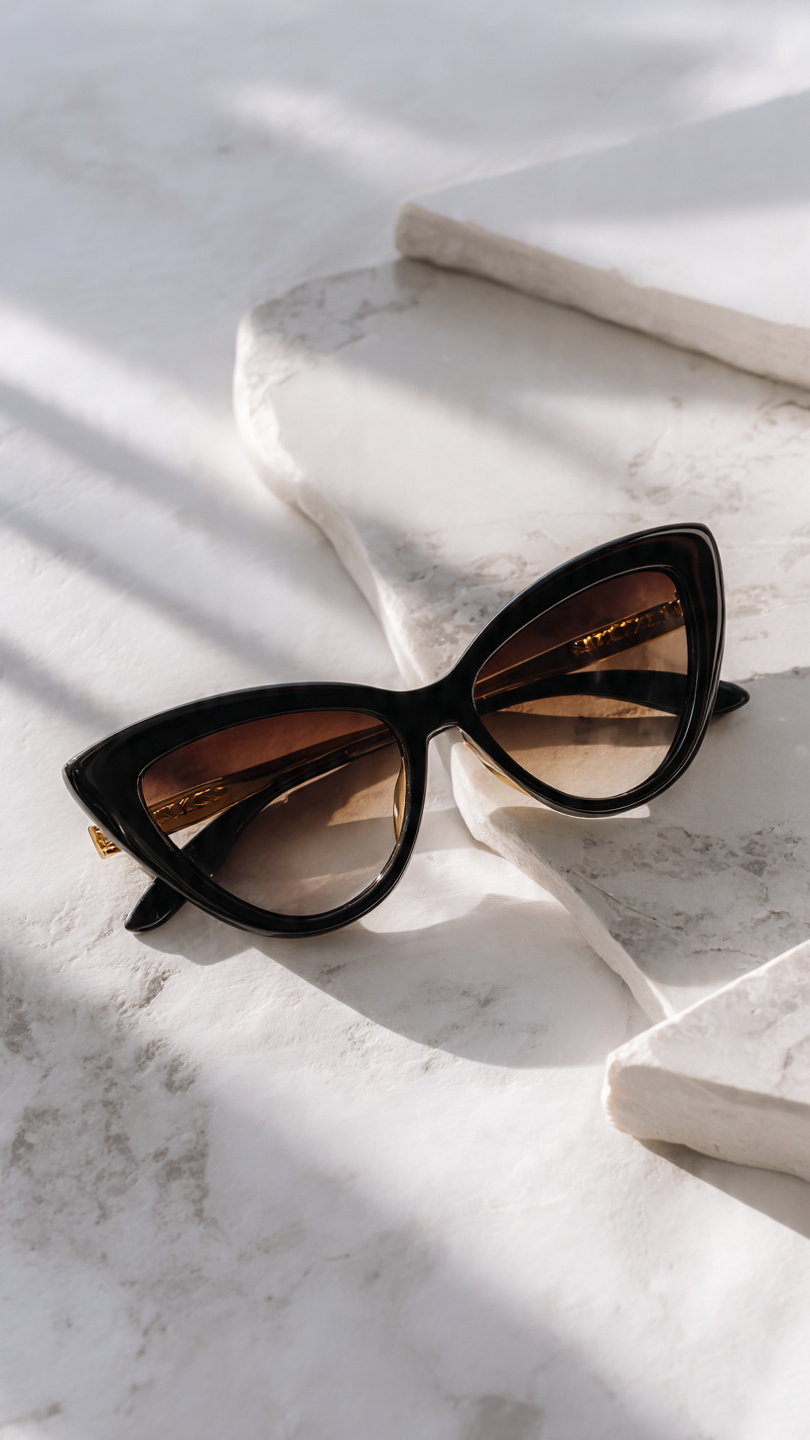 GlamEdge Luxury Cat Eye Sunglasses - Black Frame with Gradient Brown Lens