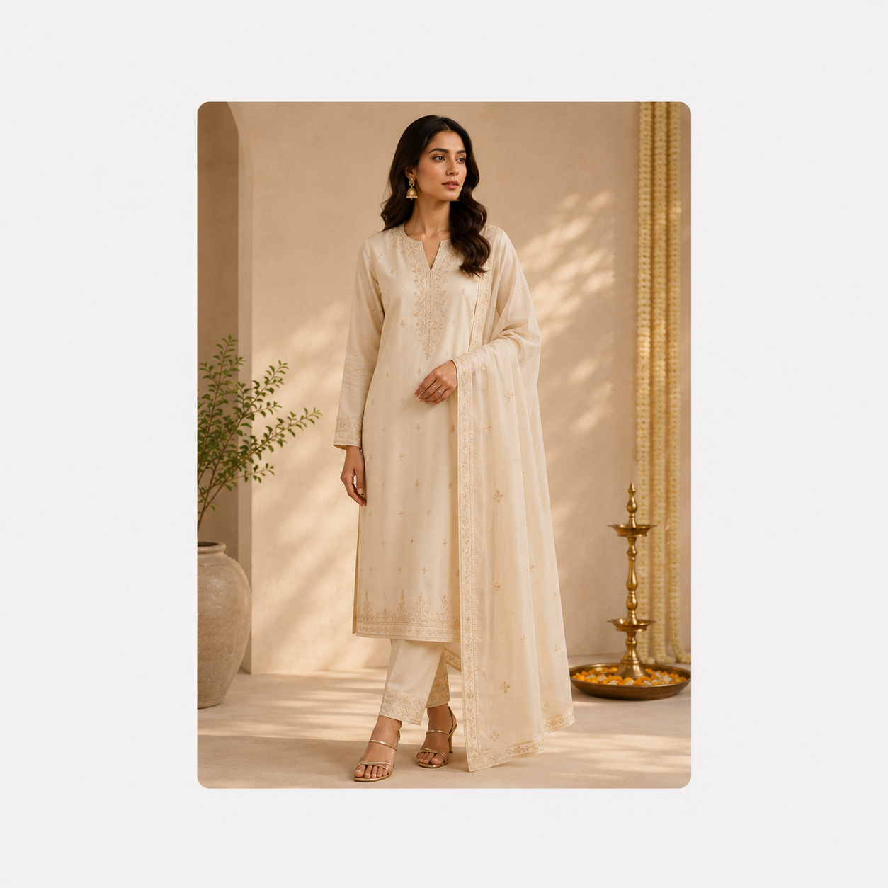 Ivory Embroidered Kurta Set