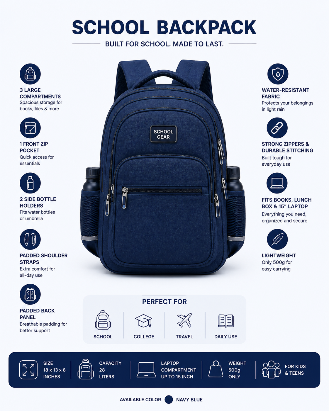 Aluica Lightweight School Backpack